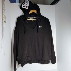Victoria Secret PINK Hooded Sweatshirt Black with White Dog Hood saysPINK NATION